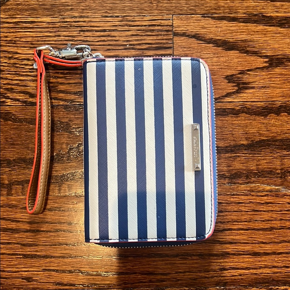 Stella and Dot Navy and White Striped Wristlet with Red Trim